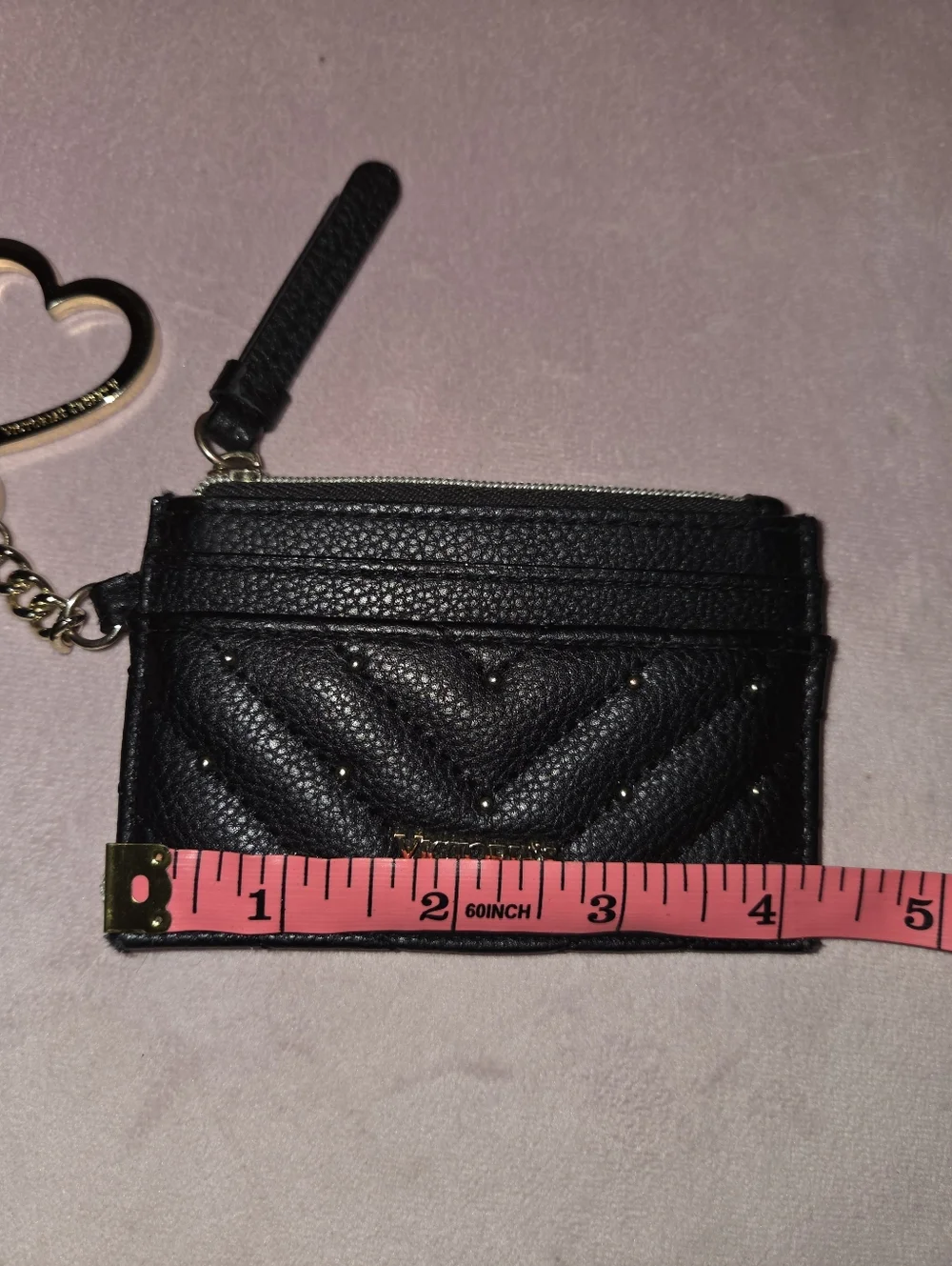 Victoria's Secret Black Quilted Card Holder with Gold Heart Keyring - Picture 5 of 6